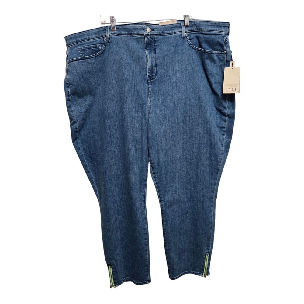NYDJ Jeans Ami Skinny Size 28W Light Wash Lime Green Ankle Zippers NEW